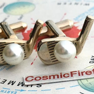 Vintage Golfing Cufflinks Antique Golf Club Putter HICKOK Brass Pearl 1950&#39;s Golfer&#39;s Gift Father&#39;s Day Gifts