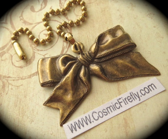 Antiqued Brass Heart Fan Pull Chain Steampunk Style Ceiling Fan Pull Gothic Victorian Country Bow Vintage Style Handcrafted New