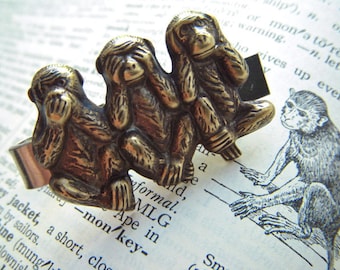 Brass Monkeys Tie Bar Clip Speak See Hear No Evil