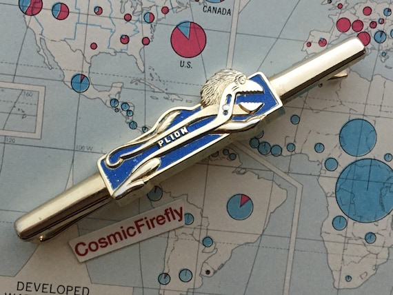 Vintage Pliers Tie Bar PLION Tool Clip Blue Ename… - image 2