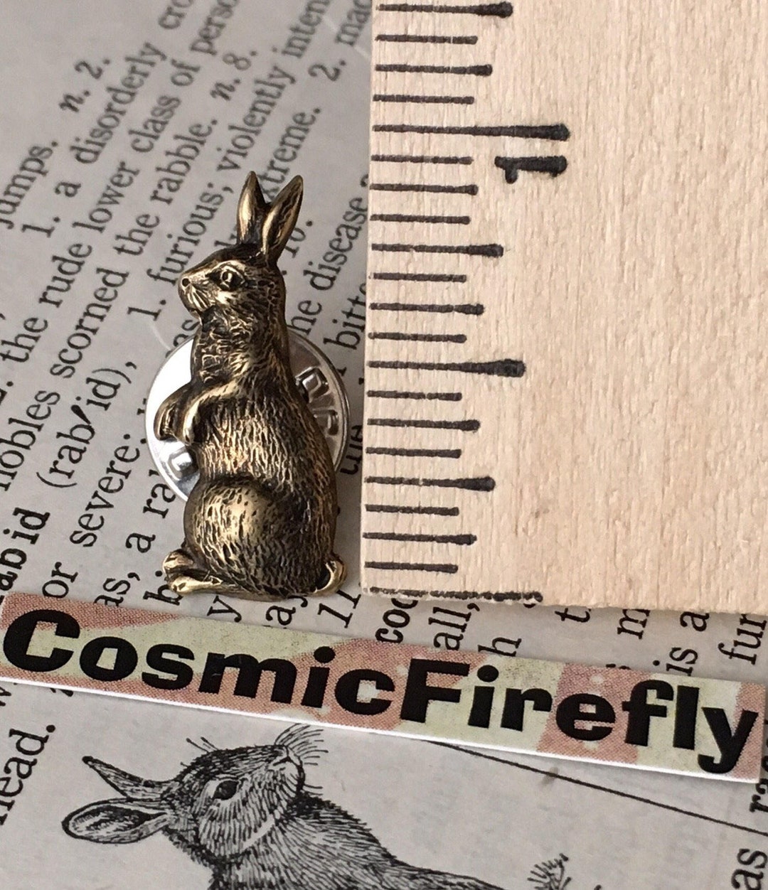 Rabbit Tie Tack Pin Antiqued Brass Bunny Tie Tack Gothic Victorian ...