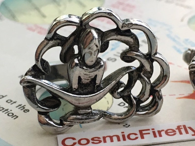 Silver Plated Magic Genie Cufflinks Men/'s Cufflinks Alladin Cufflinks Genie Lamp Cosplay Cufflinks Mid Century Vintage Cufflinks