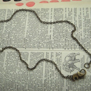 Baby Elephant Necklace Tiny Antiqued Brass Bronze Rustic Finish Fashion Jewelry Clasp Trunk Up For Good Luck image 3