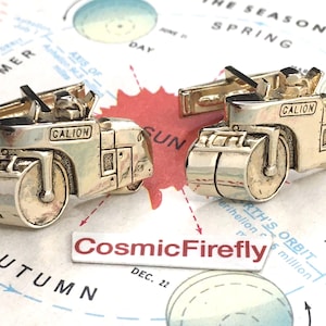 Vintage manchetknopen stoomwals Wegenbouw bruiloft GALION