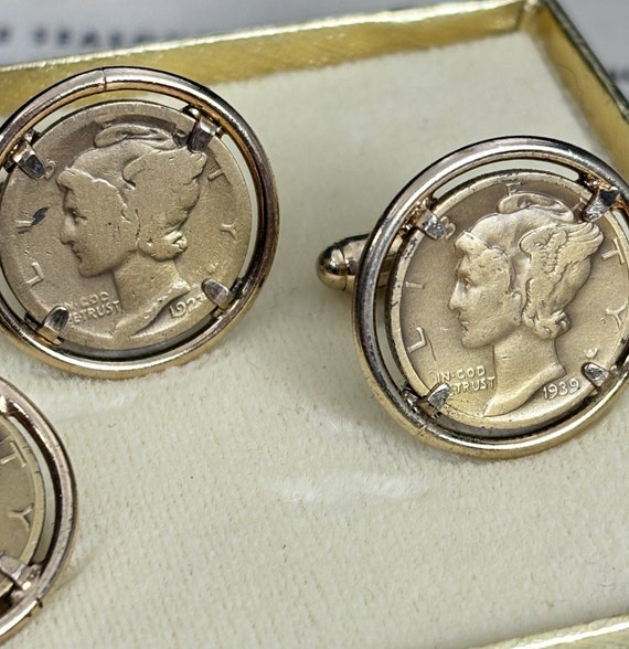 1930's Mercury Dime Vintage Coin Cufflinks + Coin… - image 8