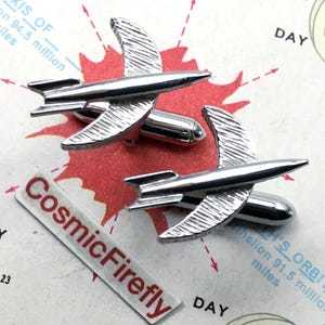 1950's Vintage Space Rocket To The Moon Cufflinks Atomic Jet Age Rare Mid Century Celestial MCM SWANK USA