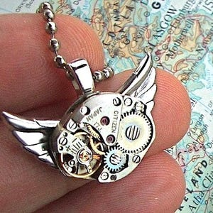 SMALL Steampunk Owl Necklace Upcycled Vintage Watch Movement Citizen Japan Handcrafted Art Jewelry From Cosmic Firefly