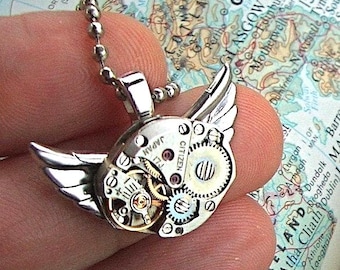 SMALL Steampunk Owl Necklace Upcycled Vintage Watch Movement Citizen Japan Handcrafted Art Jewelry From Cosmic Firefly