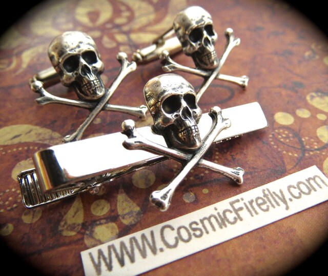 Silver Skull Cufflinks & Skull Tie Clip Men's Cufflinks Etsy