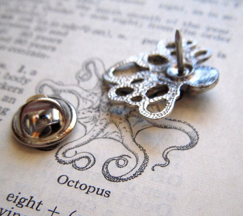 Tiny Octopus Tie Tack Lapel Pin Silver Plated Gothic Victorian Nautical Steampunk From Cosmic Firefly image 2