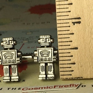 ROBOT CUFFLINKS Silver Plated Steampunk Wedding Cufflinks Gift Box image 4