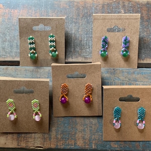 Handmade beaded stud earrings with beautiful drop glass bead accent