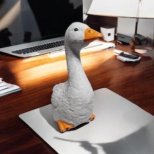 Hand Poured Cement Desk Goose - 6 Inch Painted Statue