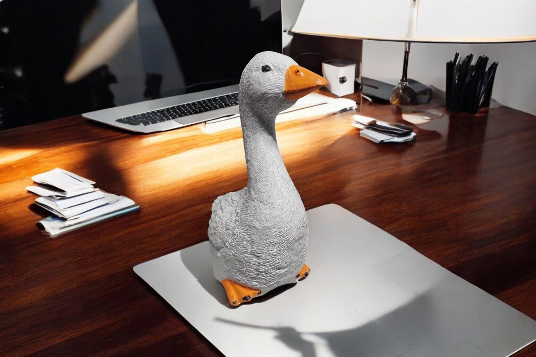 Hand Poured Cement Desk Goose - 6 Inch Painted Statue