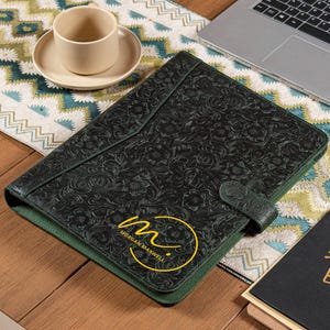 Personalized Genuine Leather Portfolio for Women,A4 Custom Journal Cover,Embossed Real Leather Padfolio for 13"MacBook,Gifts,3-Ring Binder image 8