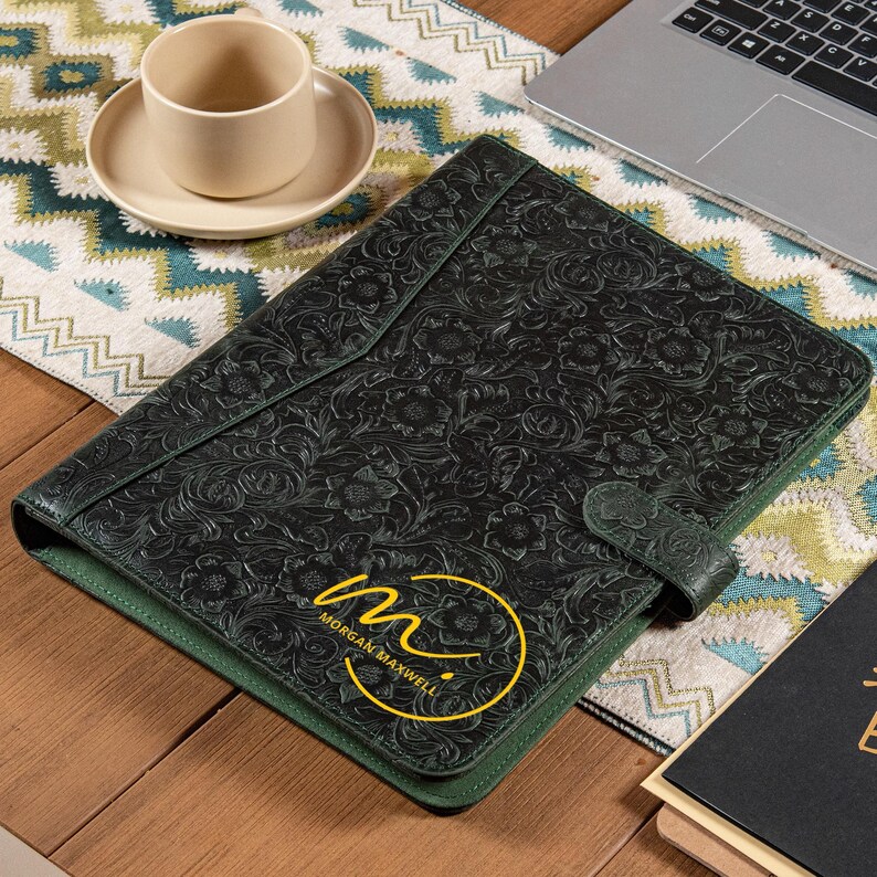 Personalized Genuine Leather Portfolio for Women,A4 Custom Journal Cover,Embossed Real Leather Padfolio for 13"MacBook,Gifts,3-Ring Binder image 8