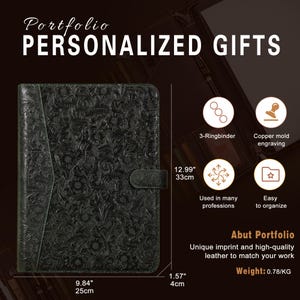 Personalized Genuine Leather Portfolio for Women,A4 Custom Journal Cover,Embossed Real Leather Padfolio for 13"MacBook,Gifts,3-Ring Binder image 4