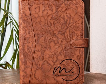 Personalized Embossed Leather Padfolio,3-Ring Binder Portfolio Cover for Women,Custom A4 Leather Journal with Snap Closure,Christmas Gifts