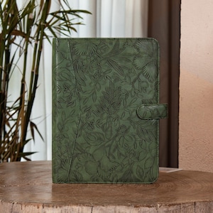 Pasta de couro personalizada com 3 argolas para mulheres, capa para diário A4 personalizada, pasta de couro sintético com relevo para MacBook de 13 polegadas, presentes para ela/mãe