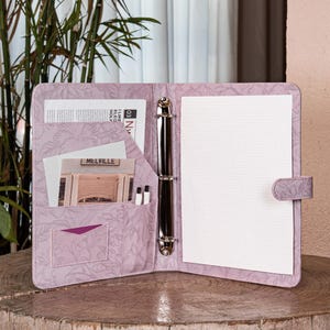 3-Ring Binder Portfolio, Personalized Embossed Leather Padfolio, Women Padfolio,Custom A4 Leather Journal with Snap Closure, Christmas Gifts