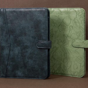 Carpeta de anillas con tres anillas, carpeta de anillas de cuero azul retro personalizada, diario de cuero A4 con cierre a presión, regalos de Navidad, azul/verde