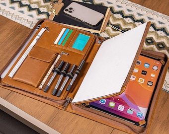 Personalized Genuine Leather Portfolio with Pen Holder, A4 Notepad Holder, Best Gifts for Him, Portfolio for Men, college graduation gift