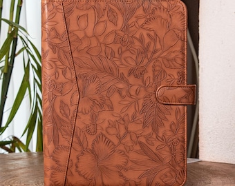 Personalized Leather Portfolio for Women, A4 Custom Journal Cover, Embossed PU Leather Padfolio for 13&quot; MacBook, Corporate Gifts for Her/Mom