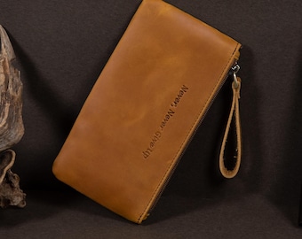 Estuche de cuero vintage para lápices, estuche de cuero con cremallera, elegante y práctico estuche de cuero marrón para oficina, regalos personalizados.