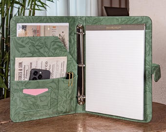 3-Ring Binder Portfolio,Personalized Leather Portfolio for Women, A4 Custom Journal Cover, Embossed PU Leather Padfolio,Gifts,Clipboard