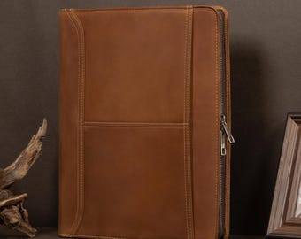 Personalized Real Leather Portfolio  with Name/Logo,, iPad Case,Custom Corporate Gift For Him and Her,A4 Notepad Holder,Company Party Gift