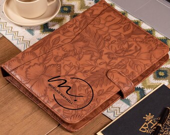 3-Ring Binder Portfolio, Personalized PU Leather Padfolio, Women Padfolio, Custom A4 Leather Journal with Snap Closure, Christmas Gifts