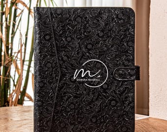 Embossed Real Leather Padfolio, Personalized Genuine Leather Padfolio, Handmade Leather Padfolio, A4 Custom Journal Cover, Christmas Gift