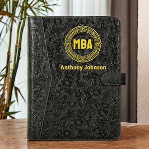 Personalized Genuine Leather Portfolio for Women,A4 Custom Journal Cover,Embossed Real Leather Padfolio for 13"MacBook,Gifts,3-Ring Binder image 1