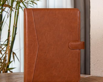 Pasta de 3 argolas, Pasta personalizada em couro marrom retrô, Pasta masculina, Caderno A4 em couro PU, Presente para ele/ela
