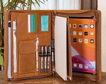 Leather Portfolio, Personalized Leather Portfolio with Pen Holder, iPad Case, Best Gifts for Him, Leather Padfolio for Men, Christmas Gifts