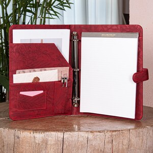 Women Padfolio, 3-Ring Binder Portfolio, Personalized PU Leather Padfolio, Custom A4 Leather Journal with Snap Closure, Christmas Gifts
