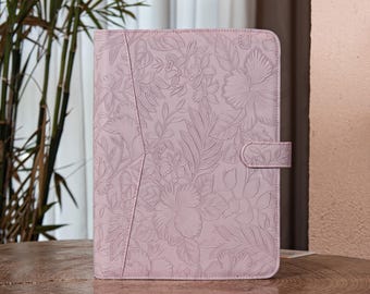 3-Ring Binder Portfolio, Personalized Embossed Leather Padfolio, Women Padfolio,Custom A4 Leather Journal with Snap Closure, Christmas Gifts