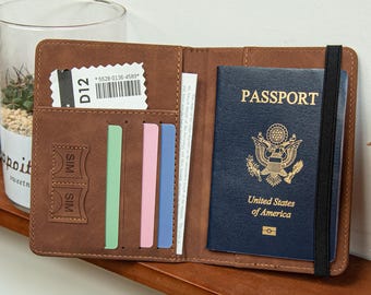 Passport Cover Personalized Gift For Him Men, Leather Passport Holder Gift For Dad,Passport Wallet Gift For Boyfriend,Christmas Gift Husband