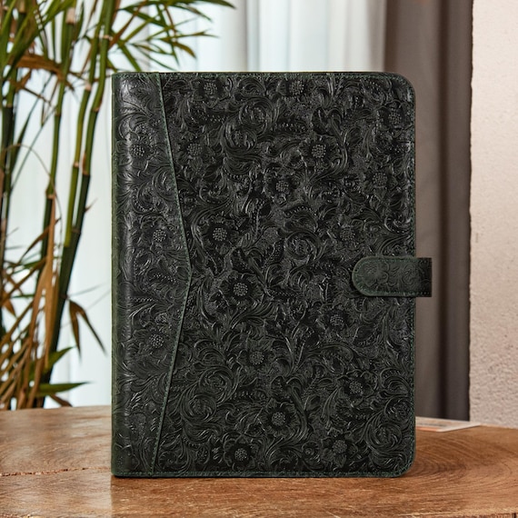 Personalized Genuine Leather Portfolio for Women,A4 Custom Journal Cover,Embossed Real Leather Padfolio for 13"MacBook,Gifts,3-Ring Binder