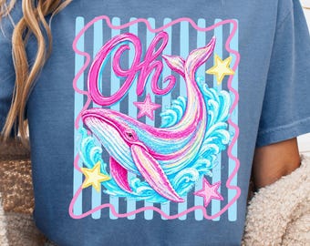 Camiseta Comfort Colors® Preppy Oh Whale, camiseta gráfica divertida de verano, camiseta colorida y sarcástica, camiseta de verano Oh Whale en colores neón, top de playa.