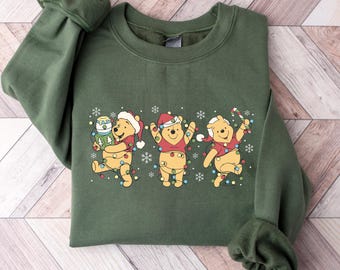 Vintage Winnie The Pooh Christmas Sweatshirt, Santa Pooh Bear Christmas Lights T-Shirt, Pooh Christmas Sweatshirt, Xmas Holiday Gifts