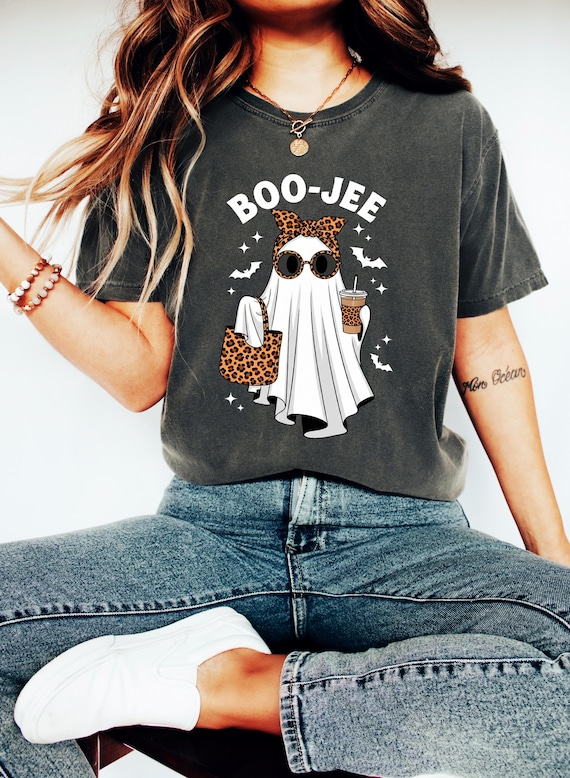 Boo-Jee Ghost Shirt, Leopard Ghost Tee, Ghost Coffee Shirt, Funny Fall Shirt, Cute Luxury Ghost Tee, Girly Halloween Gifts, Halloween Tee