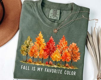 Camiseta Comfort Colors® "El otoño es mi color favorito", Camiseta "Vibras de otoño", Camiseta para amantes del otoño, Camiseta de Acción de Gracias, Camiseta linda de otoño, Regalo de otoño