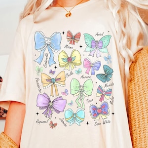 Coquette Bows Watercolor Disney Princess Shirt, Coquette Bow Disney Shirt, Aurora Ariel Belle Cinderella Tiana, Disneyland Girl Trip Shirts