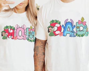 Camiseta familiar de Disney Lilo y Stitch, camiseta personalizada de Stitch para mamá y papá, camiseta a juego de Disney para la familia, camisetas de Stitch para miembros de la familia, regalo para mamá y papá