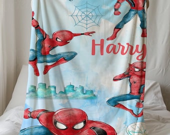 Personalized Watercolor Spider-man Blanket, Custom Name Birthday Boy gift, Peter Parker blankets, Spiderman Family Throw, Superhero Blanket