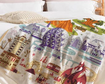 Disney Parks Blankets, Happiest Place On Earth, Magical Castle Blanket, Four Parks Disney World Throw, Magic Kingdom Blanket, Epcot Blanket