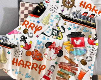 Personalized Mickey and Friends Cruise Blanket, Custom Disney Family Cruise Trip blankets, Disney Wish Dream Magic,  Cruise Birthday Gifts