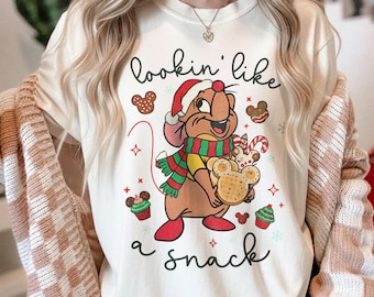Lookin' Like a Snack Gus Gus Christmas Shirt, Comfort Colors Disney Gus Gus Holiday Tee, Cinderella Mouse Disney Vacation Sweatshirt