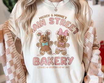 Disney Mickey & Minnie Shirt, Mickey Minnie Couple Sweatshirt, Mickey Minnie Gingerbread " Main Street Bakery" Holiday Matching Sweatshirt